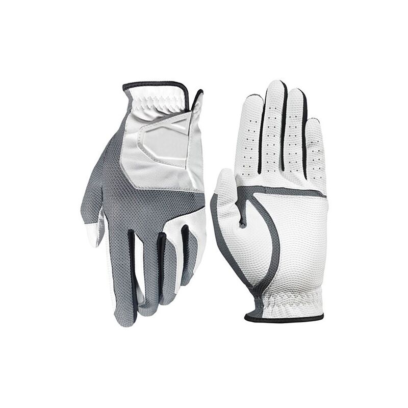 Wholesale golf gloves in bulk packaging — white Cabretta leather gloves displayed for B2B retailers and pro shops