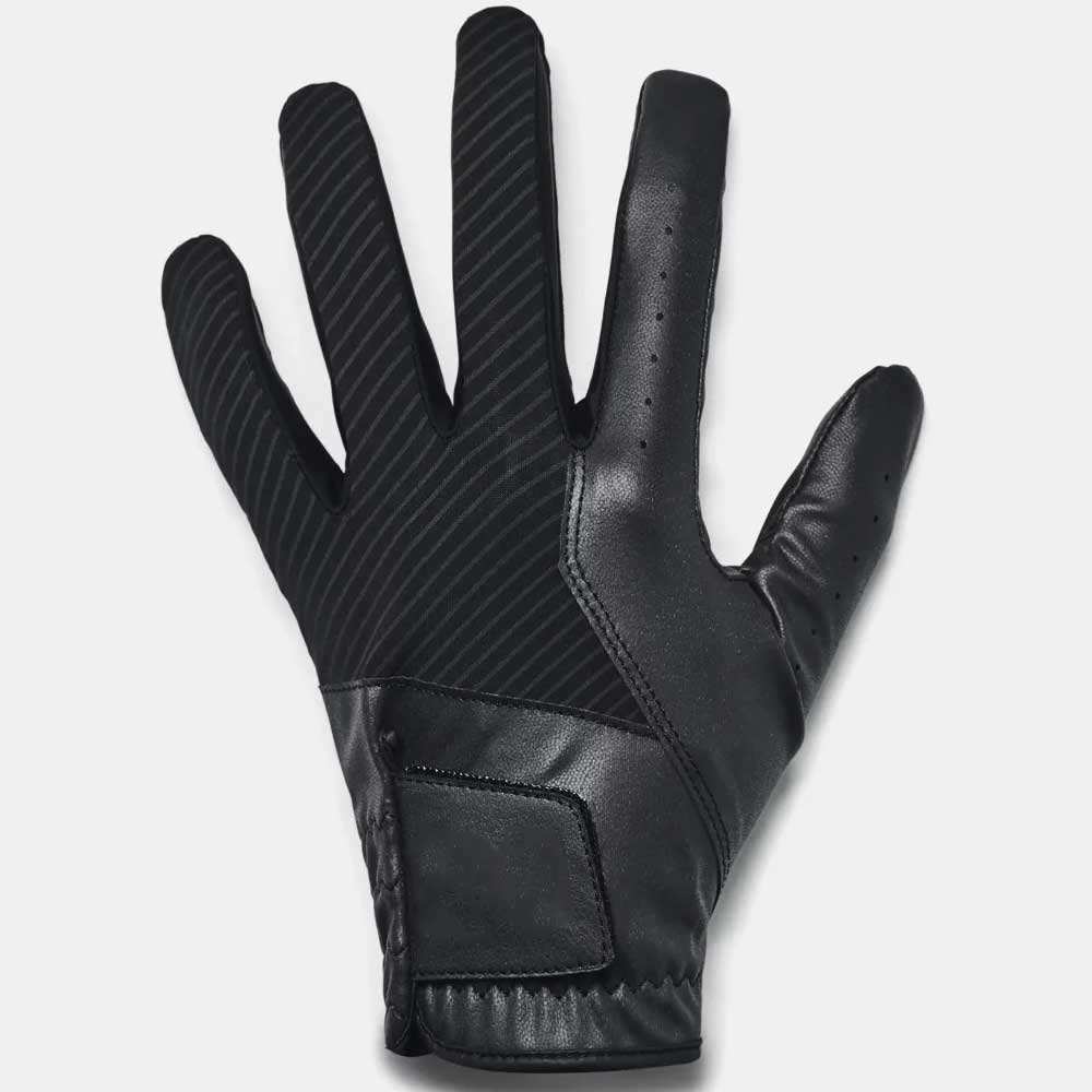 Men's custom genuine sheepskin cabretta leather winter golf gloves in white, showing reinforced palm grip, adjustable Velcro closure, and embroidered logo — wholesale OEM available